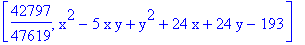 [42797/47619, x^2-5*x*y+y^2+24*x+24*y-193]